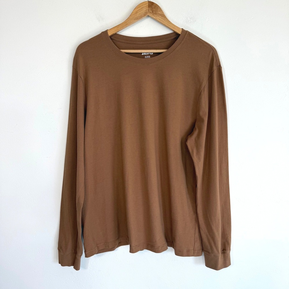 SKIMS Mens Classic Long Sleeve T-Shirt Brown Cotton Jersey Minimalist Basics XL